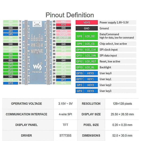 1.44inch LCD Display Modul Til , 128x128 Resolut TFT Display Panel 65k RGB Display