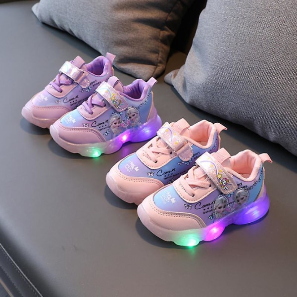 Frozen Elsa Mesh LED Luminous Sneakers Barn Skor Sommar Höst Purple 26
