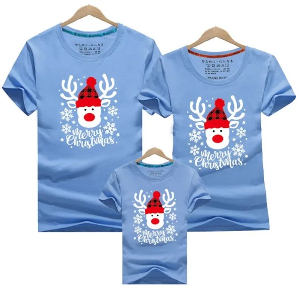 Jul T-shirt 3-delat set Jul familj matchande T-shirt bomull mor-dotter far son topp T-shirt Julklapp blue Mom S