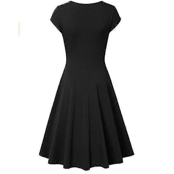 Elegant Damklänning Enfärgad Kortärmad V-ringad Afton Cocktail Bal Sommarklänning Black M