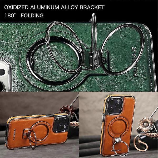 Luksuriøs Læder Usynlig Stativ Telefonetui Til Iphone Case15/14/13 Pro Max BLACK iPhone 14 Pro