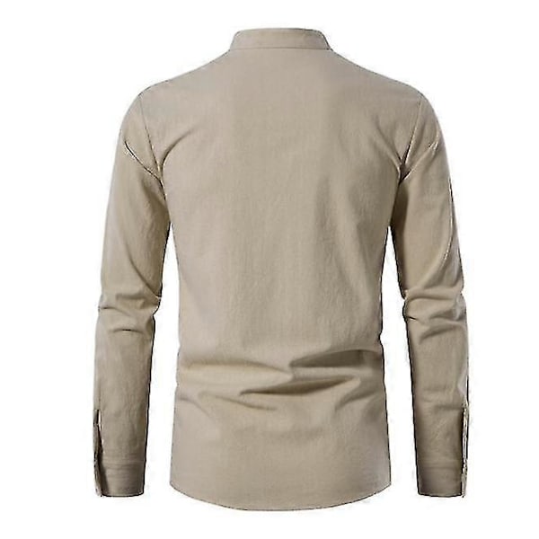 Miesten Henry-paita, pitkähihainen, puuvilla-pellava, rento, pystykaulus Khaki XXL