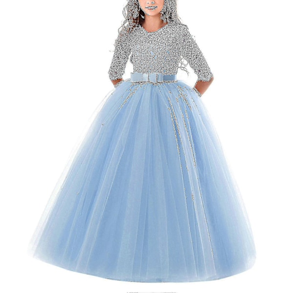Spetsklänning för Blomsterflickor, Barn, Bröllop, Brudtärnor, Fest, Bal Figure 2 170cm