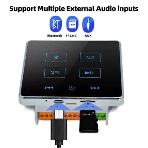 Hjemmebiograf Bluetooth Vægforstærker Touch Screen Musikpanel Hjemme Baggrund Lydsystem Understøtter USB TF-kort (Sort)