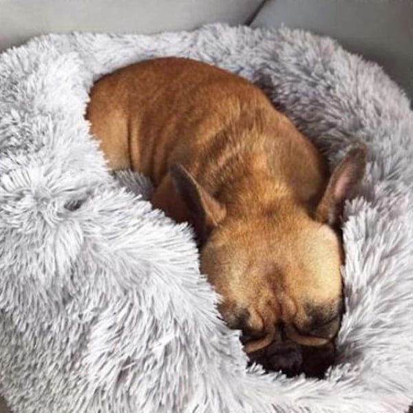 Skridsikker og vandtæt plys hund- og katteseng. Maskinvaskbar 60 cm grå
