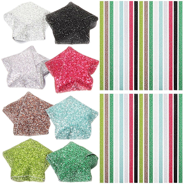 320 kpl Glitter Origami Tähti Taitettava Paperi Rainbow Viisi Tähteä Paperia DIY- käsityöhön (Sekalaiset Värit)