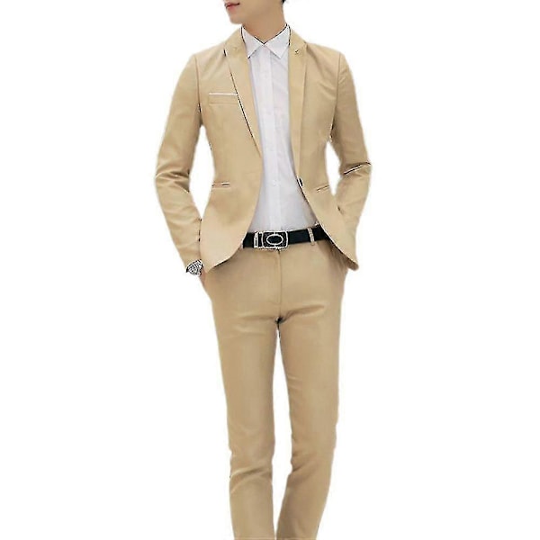 Herre Business Formel 2-delt Smoking Jakkesæt Blazer Jakke + Bukser Sæt Khaki 2XL