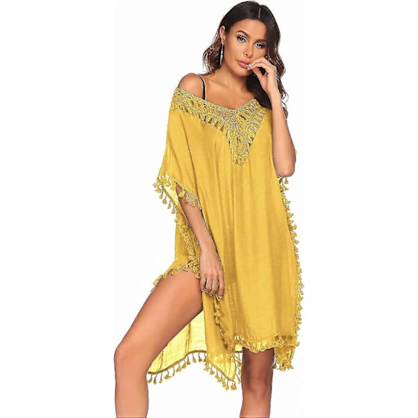 Badedragt Cover Up Dame Badedragt Kjole Plus Size Sexet Bikini Strand Tunika Top Sommer B golden Yellow M