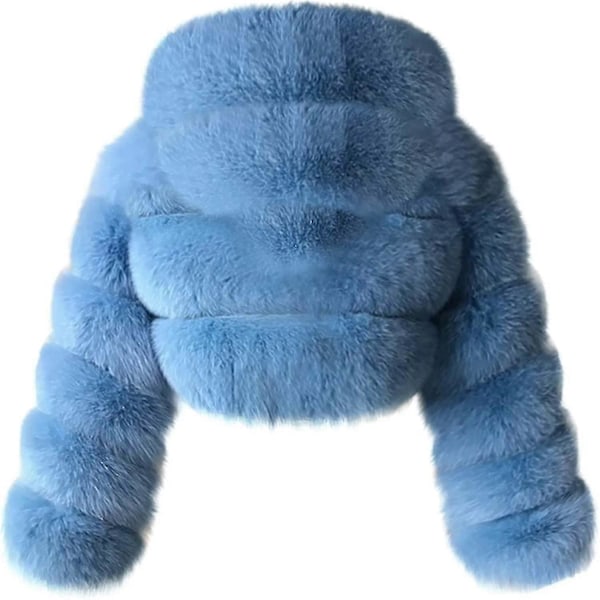 Faux Fur Pelsjakke Dame Med Hætte Cropped Bubble Frakker Fleece Kort Varm Jakke Størrelse Frakker Til Kvinder Small Sky Blue