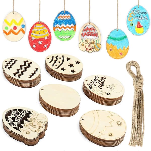 6 st/set Trähängen Bedårande Omålade Äggformade DIY Påsk Mini Trähantverk Högtidsmaterial