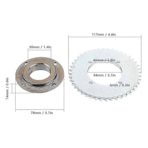 78mm Ulkohalkaisija 4-reikäinen hampaaton vauhtipyörä + T8f 44t 54mm takaketjurataspaketti sopii 43cc 49cc Mini Pocket -malleihin