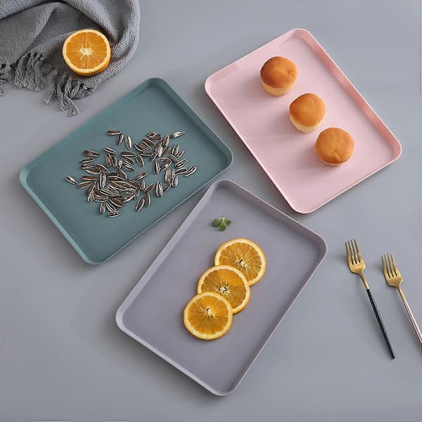 3 st Nordic Rektangulära Tekoppar Plastförvaringsbricka Hemkök Frukt Dessertbricka Liten