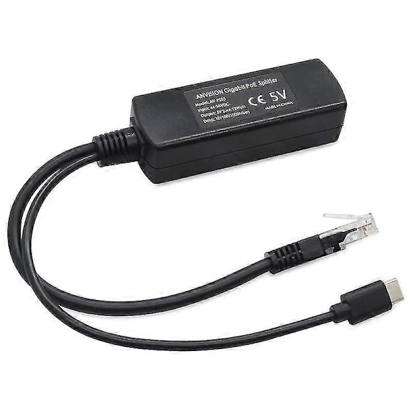 2 kpl 5 V Gigabit PoE -jakaja, USB Type C, 48 V - 5 V 2,4 A -sovitin, IEEE 802.3af -yhteensopiva