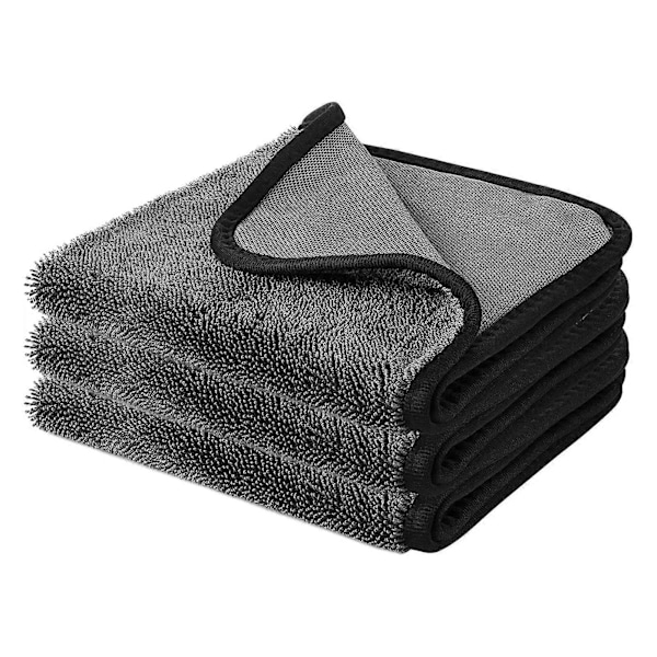 3 stk. Bilrengjøringshåndklær Lett Vannabsorberende Ingen Tørkemerker Dobbel-lags Gjenbrukbar Mikrofiber Blank Klut for Hender og Ansikt Hurtigtørkende