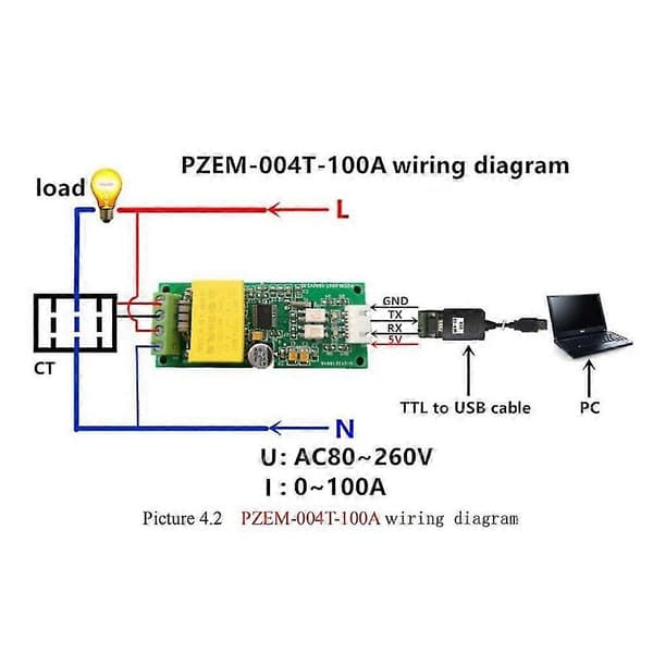 AC Digital Funktionsmätare Watt Volt Amp Strömmodul PZEM-004T För TTL Com2/com3/