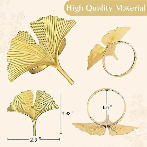 Servettringar Set om 6, Ginkgoblad Servettringar Bröllop Guld Servettspänne För Thanksgiving Bord De