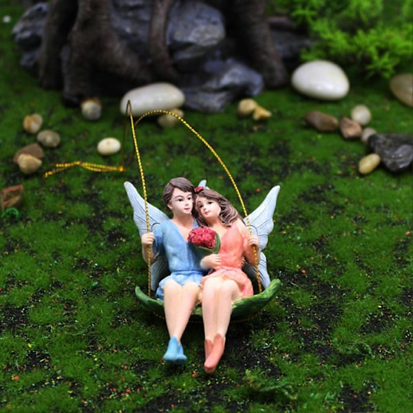 Blomsterfé Staty Underbara Romantiska Resin Fina Par Figurer för Trädgårdsdekor