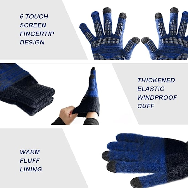 Vinterhandskar med pekskärm för män, halkfria varma handskar, stickade handskar med silikonpartiklar för män Dark Blue