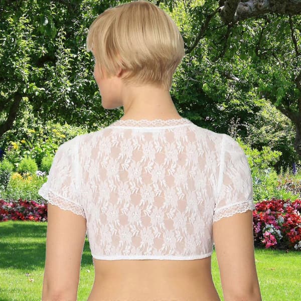 Elegant Dirndl-bluse for kvinner, svart Dirndl-bluse, blondebluse for Oktoberfest White S