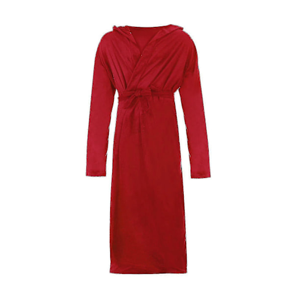 Badrockar för män, resort Hotel Home Spa Terry Badrock Fleece Badrock Plysch Lång Badrock med huva Red 4XL