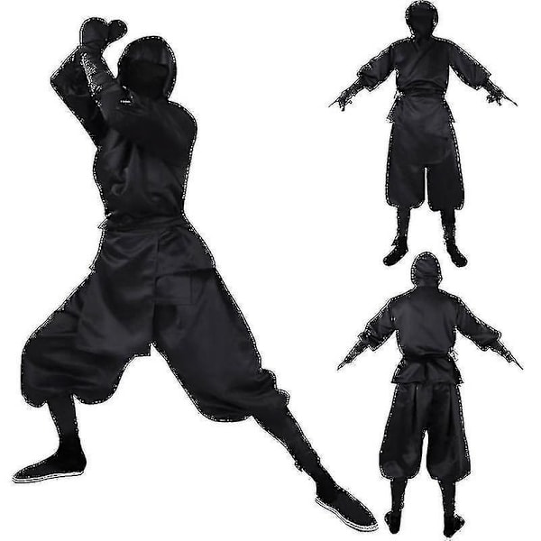 Halloween-asu japanilainen musta ninja cosplay -asu miehille L
