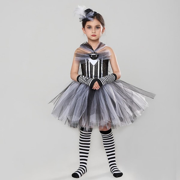 Nightmare Before Christmas Girls Tutu Black Dress Jack Cosplay 2023 Halloween Carnival Kostym Barn Fantasia Kläder Hårband 5pcs Dress Set A M(4-5Y)