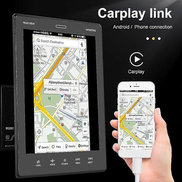 2 Din Carplay Android Auto 9,5 tuuman yleismallin autoradio irrotettava säätö - Mp5-soittimelle ilman
