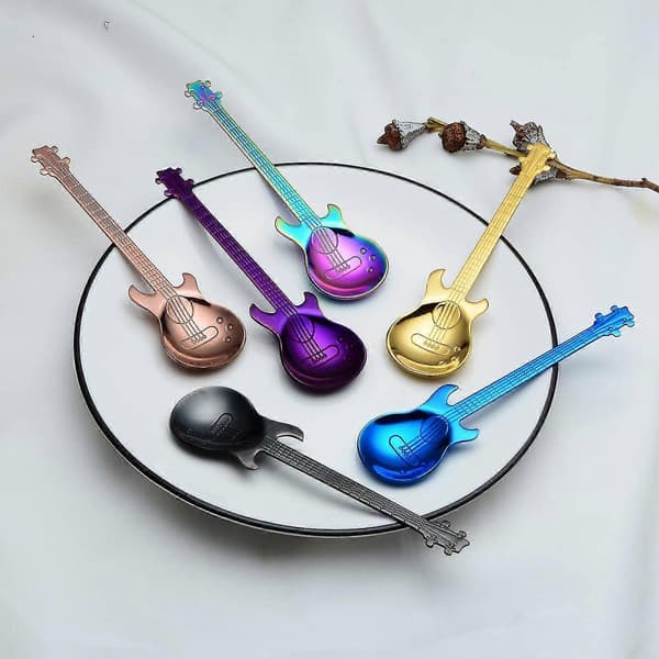 Gitarr Kaffeskedar 6-pack Söta Skedar Rostfritt Stål Teskedar Gitarrformade (flerfärgade)