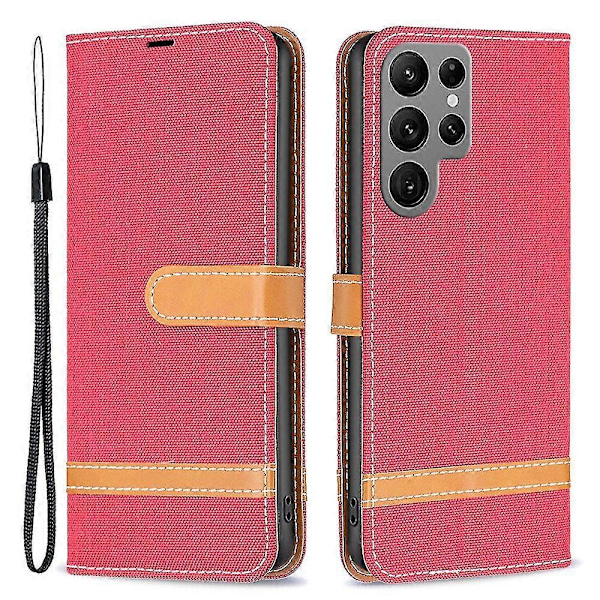 Samsung Galaxy S24 Ultra -kotelo, farkkukangaslompakkopuhelinkotelo Red Style E Samsung Galaxy S24 Ult