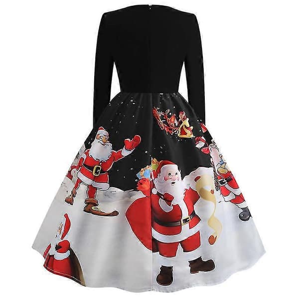 Retro Midikjole for kvinner til jul Black 2XL