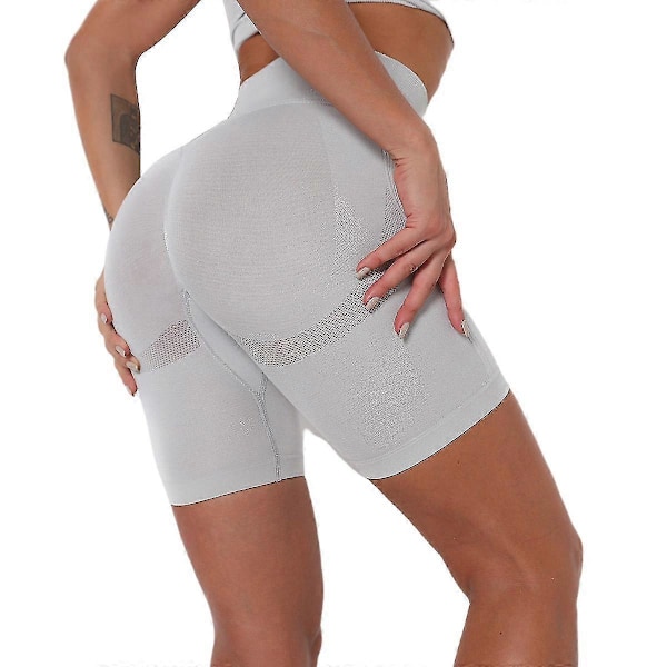 Saumattomat urheilushortsit naisille, korkea vyötärö, joogashortsit, fitness, slim, kuntosalileggingsit Light gray XL