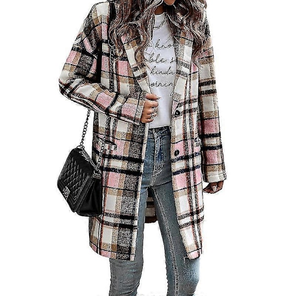 Dam Rutig Jacka Mellanlång Trenchcoat Höst Ulljacka Pink L
