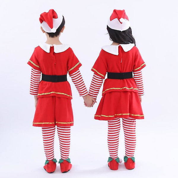 Barn Jul Cosplay Tomtedräkt Baby Juloutfit 5 Delars Set Klänning/byxor+toppar+hatt+skoskydd+bälte För Pojkar Flickor Boy 110