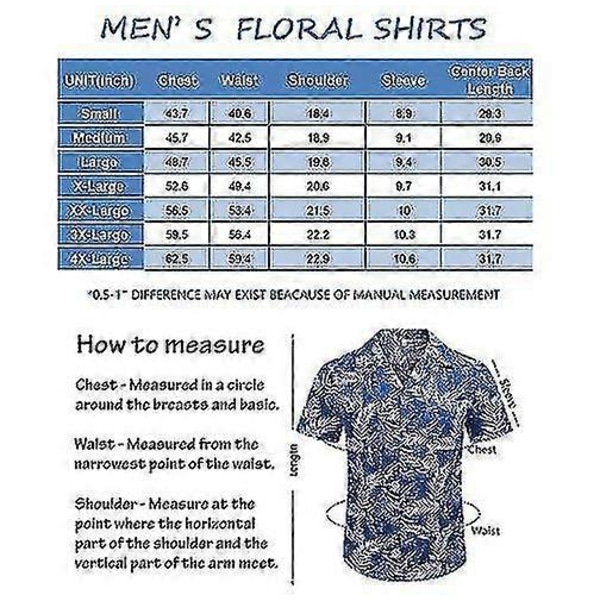 Herr Hawaiian Blommig Bomull Linne Knäppning Tropiska Semester Strandskjortor DXCS3 XL