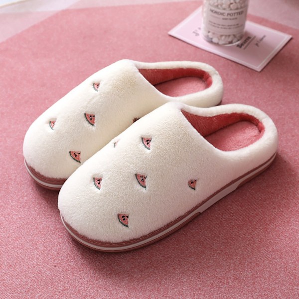 Søte Frukt Tøfler til Dame Myke Varme Sklisikre Gummisåle Tøfler Kreative Gaver Plattform Sandaler Pels Slides Romsko Watermelon Red 40-41