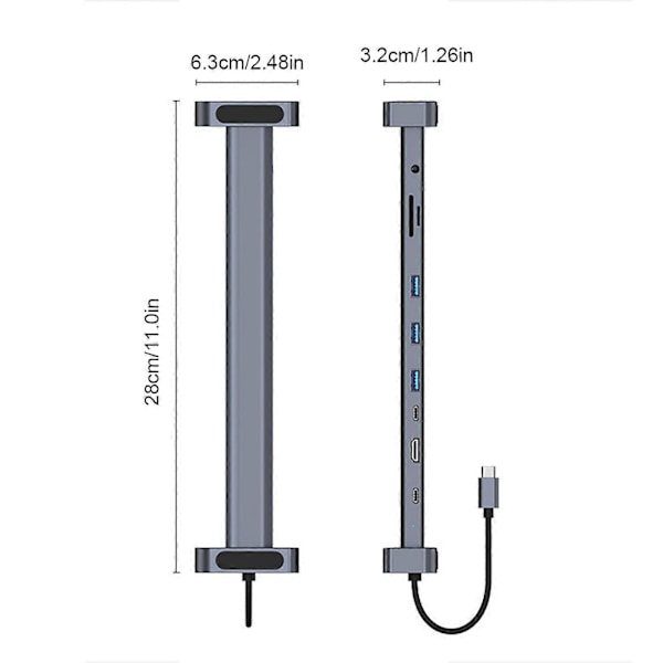 USB 3.0 -telakointiasema 10-in-1 Hub-sovitin PD Ethernetillä, kompakti muotoilu, kannettava universaali Type-C -kannettavan telakointiasema