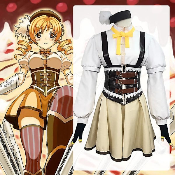 Puella Magi Madoka Magica Anime Cosplay Kostym Tomoe Mami Dam Kostym med Tillbehör Halloweenfest L