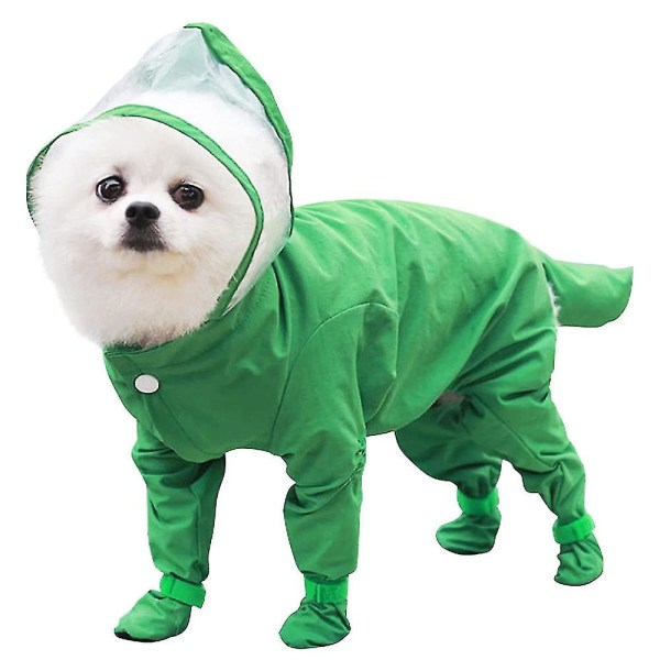 Regnkappa för valp med huva, vattentät hundponcho, lätt hundjacka Green L