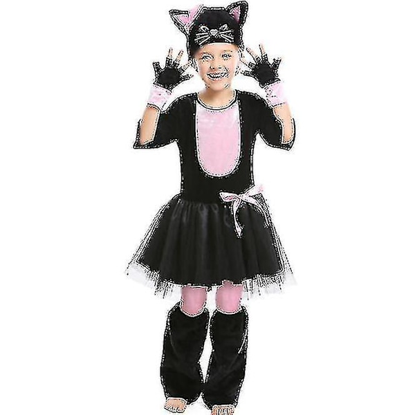 Nopea toimitus Tyttöjen asu Pinkki Musta Kissa Mekko Puku Halloween Karnevaali Juhlat Mardi Gras Cosplay Korkealaatuinen 105-120CM