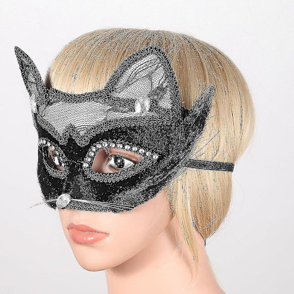 Sexig Svart Kattögonmask i Spets för Maskerad Jul