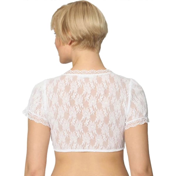 Elegant Dirndlblus för damer, svart dirndlblus, spetsblus för Oktoberfest White M