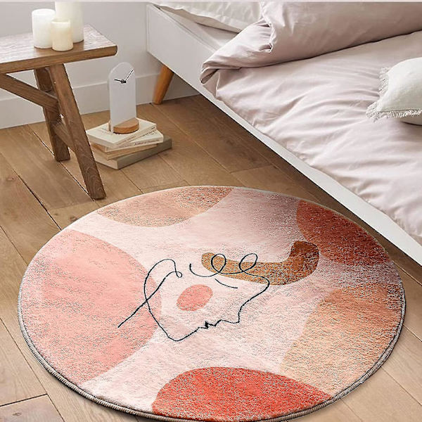 Tflycq Sød Pink Rundt Badeværelsesmåtte 2ft Kunstig Uld Blød Shag Cirkel Bademåtte Med Gummibaggrund Moderne Abstrakt Æstetisk Kunst Mønstret Bademåtte Ikke