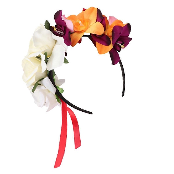 Blomsterhårbøyle for kvinner, orkidé rosekrone, hårkrans, festivalhårbøyle