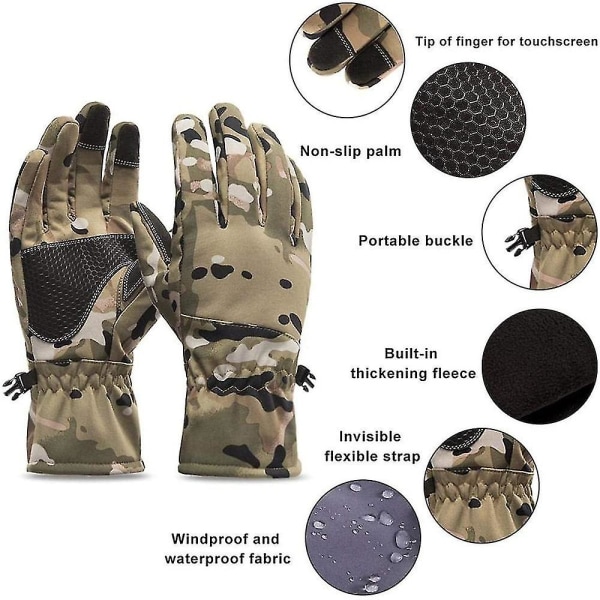 Vinterhandskar Varma Vattentäta Halkfria fiskehandskar Motorcykelhandskar Vinter Camo Jakt Skidcampinghandskar Desert camouflage Xl