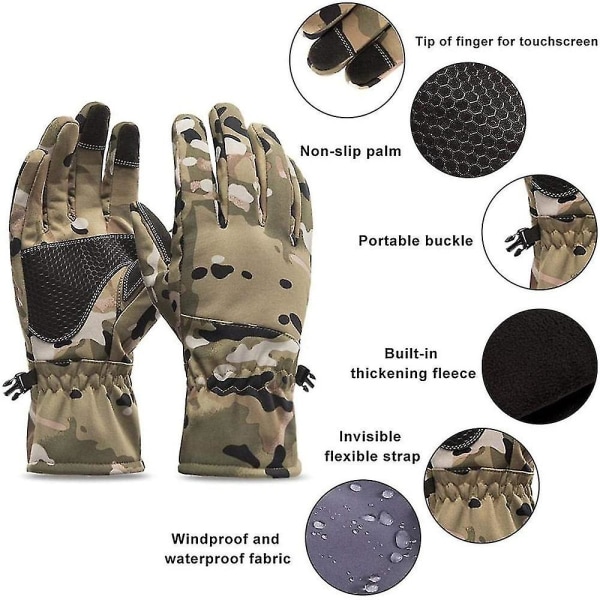 Vinterhansker Varme Vanntette Sklisikre Fiskehansker Motorsykkelhansker Vinter Kamuflasje Jakt Ski Campinghansker Desert camouflage L