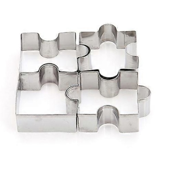 4 stk./sæt Cookie Puzzle Form Kageudstikkersæt i rustfrit stål DIY Kiksforme