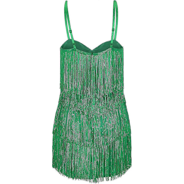 Cocktailkjoler til kvinder Sexet dyb V-hals Allover Frynser Spaghetti Stropper Kjole Pailletter Fjer Prom Festkjole 4-green Medium