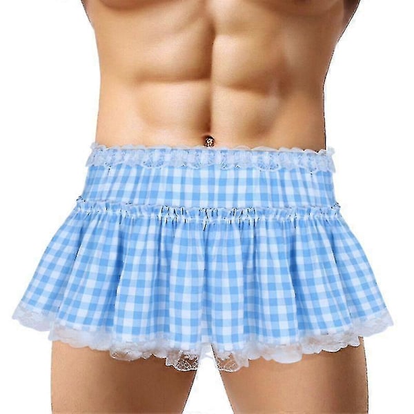 Dame Herre Ruffled Blondekant Plaid Plissert Kort Skjørt Gingham A-linje Miniskjørt Kr BLUE M