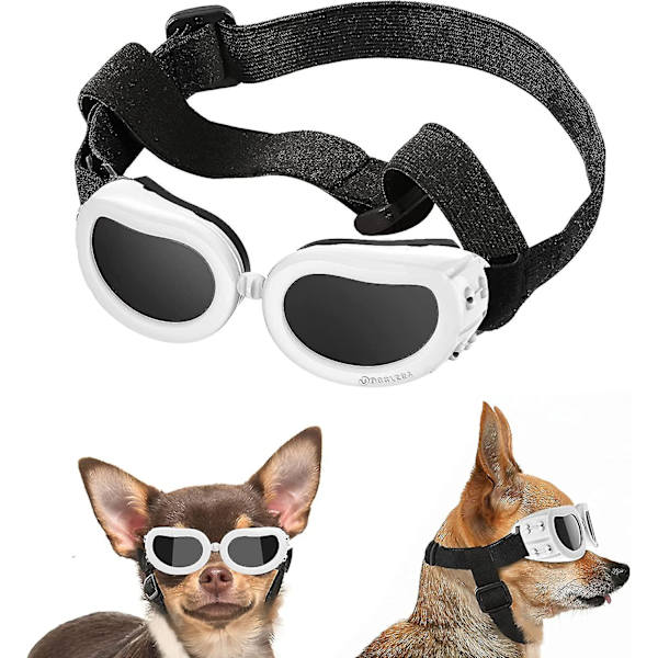 Hunde Solbriller Små Racer Hunde Briller UV Beskyttelse, Briller Til Små Hunde Øjenbeskyttelse Justerbar Rem White