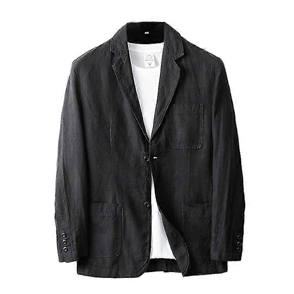 Lette hørblazer til mænd, jakke, frakke med to knapper Black 3XL